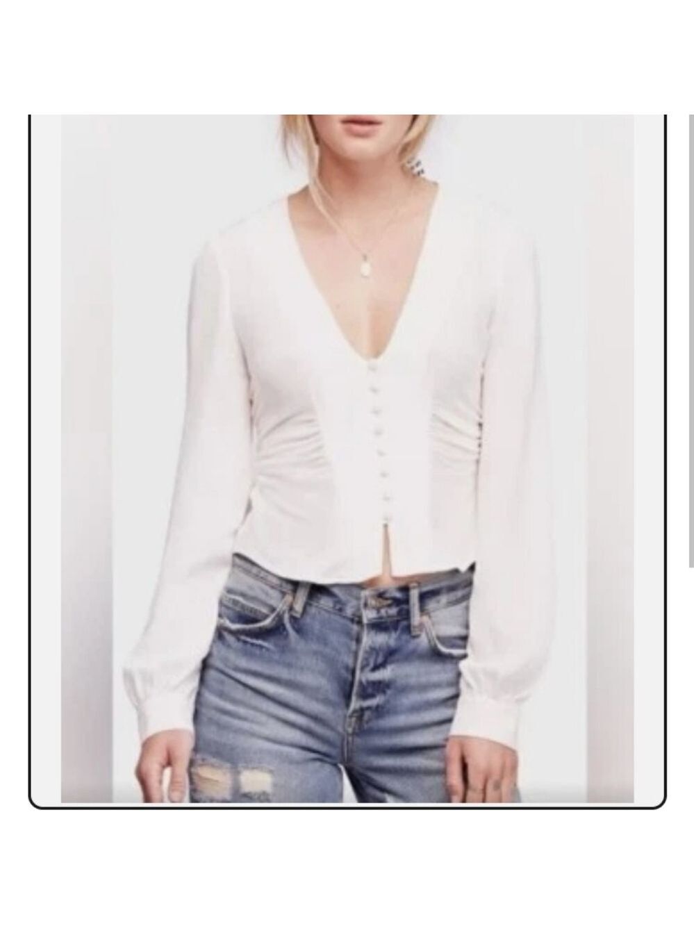 Free People Maise Deep V Blouse Ivory Women's Large